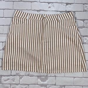 Forever 21 tan & white striped mini skirt LG